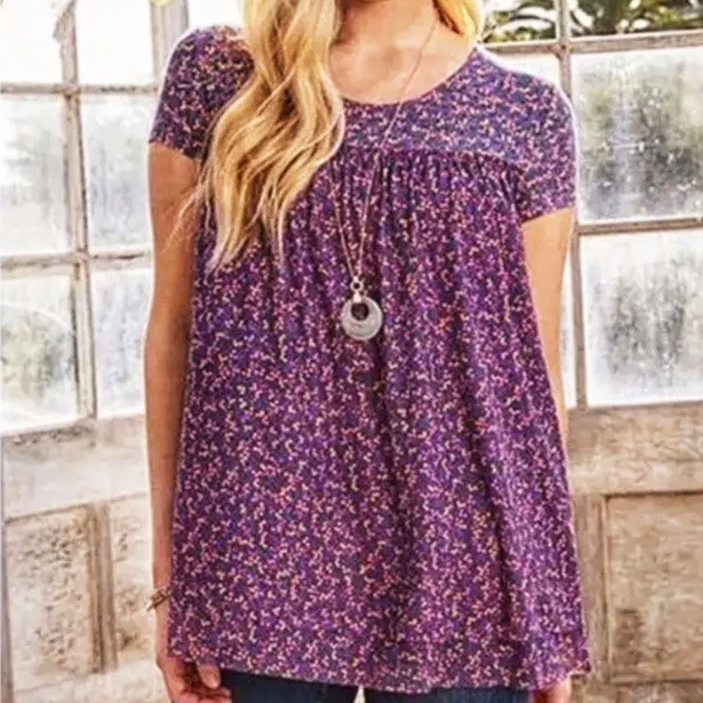 MATILDA JANE Walking on a Cloud Purple Floral Babydoll Top Women’s Size Medium